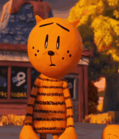 A Cartoon Cat With A Sad Look On His Face Stands In Front Of A Store GIF