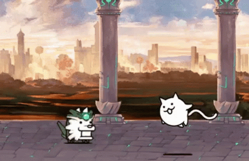 A Cartoon Cat With A Sword Is Standing Next To A Statue Of Liberty . GIF