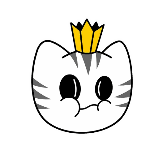 A Cartoon Cat With A Yellow Crown On His Head Sticker