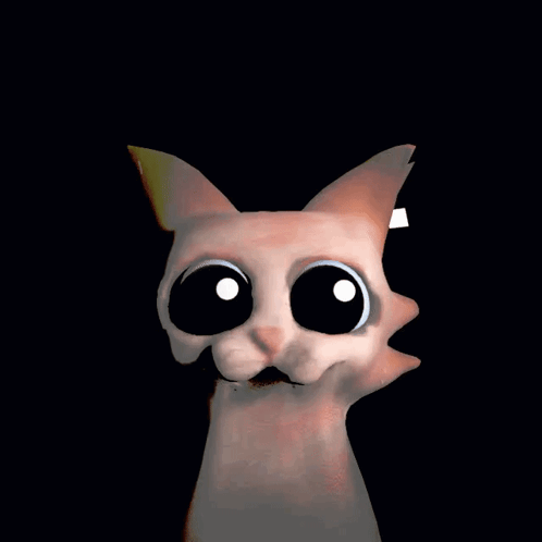 A Cartoon Cat With Big Eyes Is Looking Up In The Dark GIF