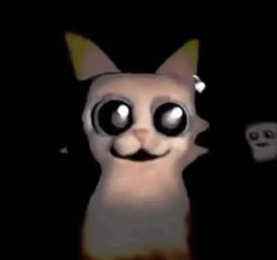 A Cartoon Cat With Big Eyes Is Standing In The Dark And Looking At The Camera . GIF