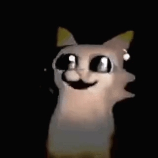 A Cartoon Cat With Big Eyes Is Standing Next To A Man In A Dragon Ball Outfit . GIF