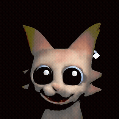 A Cartoon Cat With Blue Eyes Is Smiling And Looking At The Camera . GIF