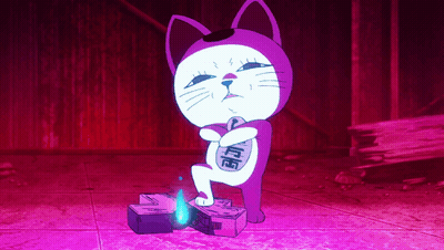 A Cartoon Cat With Chinese Writing On It 'S Body GIF