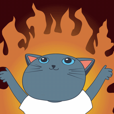 A Cartoon Cat With Flames Behind It GIF