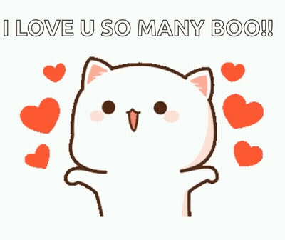 A Cartoon Cat With Hearts Around It And The Words `` I Love U So Many Boo '' GIF