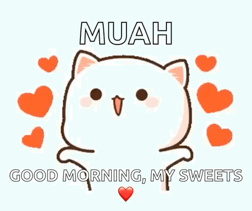 A Cartoon Cat With Hearts Around It Is Saying Good Morning , My Sweets . GIF
