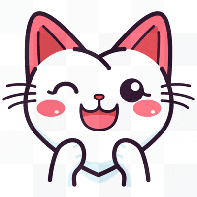 A Cartoon Cat With Pink Ears Is Smiling GIF