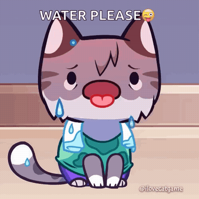A Cartoon Cat With Tears On Its Face And The Words Water Please Above It GIF