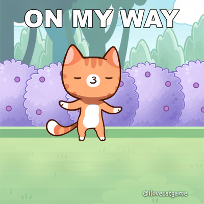 A Cartoon Cat With The Number 3 On Its Face Is Standing In Front Of Purple Bushes And Says On My Way GIF