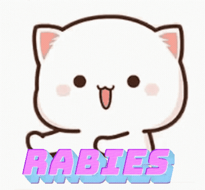 A Cartoon Cat With The Word Rabies Written On It 'S Face . GIF