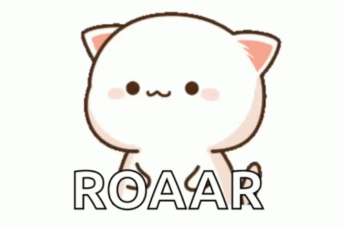 A Cartoon Cat With The Word Roar On It 'S Face GIF
