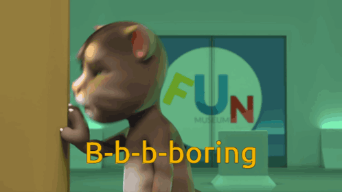 a cartoon cat with the words b-b-b-boring on the bottom