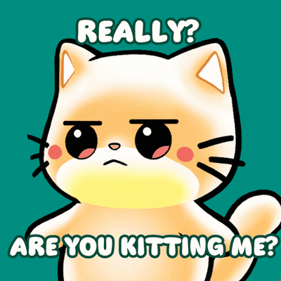 A Cartoon Cat With The Words " Really Are You Kitting Me " Below It GIF
