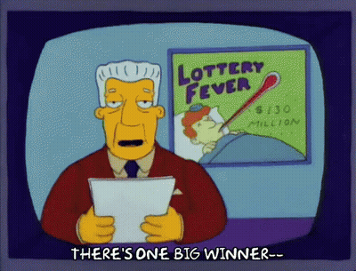 A Cartoon Character Announces That There Is A Big Winner In The Lottery GIF