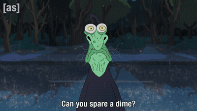A Cartoon Character Asks If A Dime Can Be Spared GIF