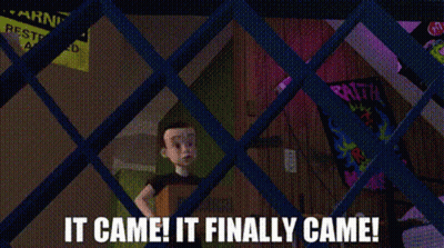 A Cartoon Character Behind A Fence With The Words It Came It Finally Came Written On It GIF
