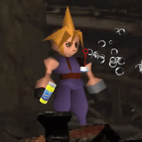 A Cartoon Character Blowing Soap Bubbles With A Yellow Bottle That Says Soap GIF