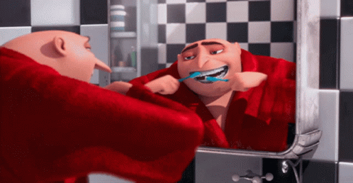A Cartoon Character Brushing His Teeth In Front Of A Checkered Wall GIF