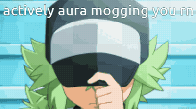 A Cartoon Character Covering His Face With A Hat With The Words Actively Aura Mogging You Rn GIF