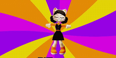 A Cartoon Character Dancing With The Words That It Feels Behind Her GIF
