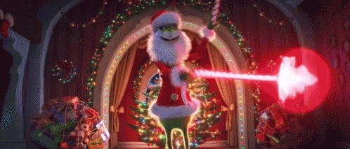A Cartoon Character Dressed As Santa Claus Is Holding A Sword And Shooting A Red Arrow . GIF