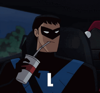 A Cartoon Character Drinking From A Cup With A Straw And The Letter L On The Bottom GIF