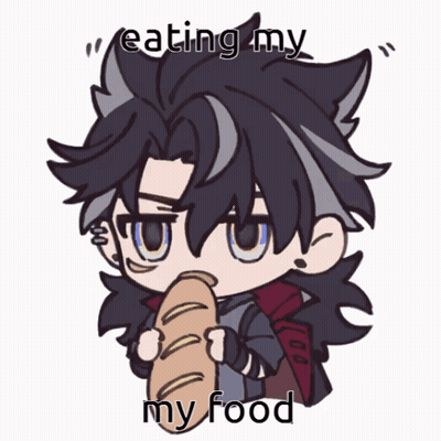 A Cartoon Character Eating A Loaf Of Bread With The Caption Eating My Food GIF