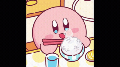 A Cartoon Character Eating Rice With Chopsticks And A Glass Of Water GIF
