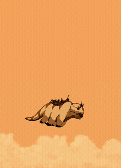A Cartoon Character Flying Through The Air With A Cloudy Sky In The Background GIF