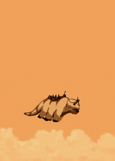 A Cartoon Character Flying Through The Air With A Cloudy Sky In The Background GIF