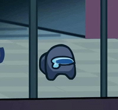 A Cartoon Character From Among Us Is Sitting On The Floor In A Room Behind Bars . GIF