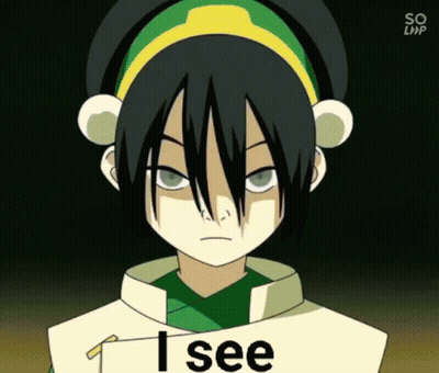 A Cartoon Character From Avatar The Last Airbender Holding A Sign That Says I See . GIF