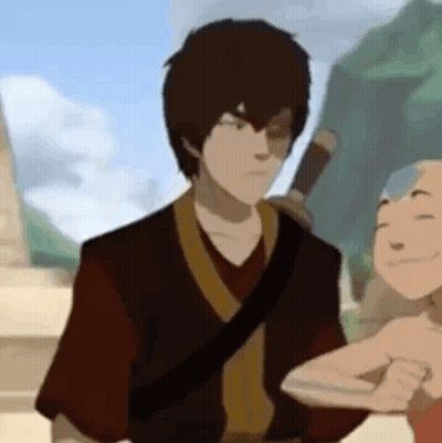 A Cartoon Character From Avatar The Last Airbender Is Standing Next To A Child . GIF