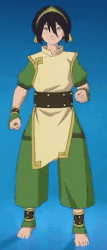 A Cartoon Character From Avatar The Last Airbender Is Standing On A Blue Surface . GIF