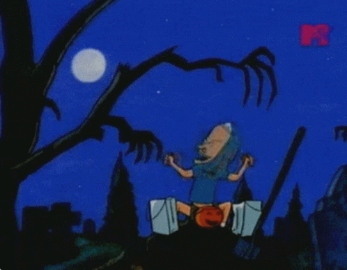 A Cartoon Character From Beavis And Butthead Is Standing In Front Of A Tree GIF