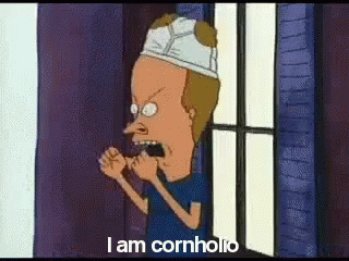 A Cartoon Character From Beavis And Butthead Is Standing In Front Of A Window And Saying I Am Cornholio . GIF