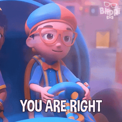 A Cartoon Character From Blippi Is Driving A Car And Says You Are Right GIF