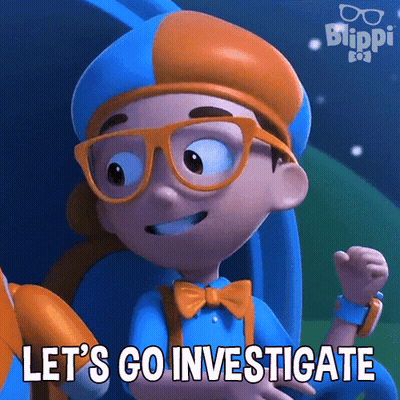A Cartoon Character From Blippi Is Saying Let 'S Go Investigate GIF