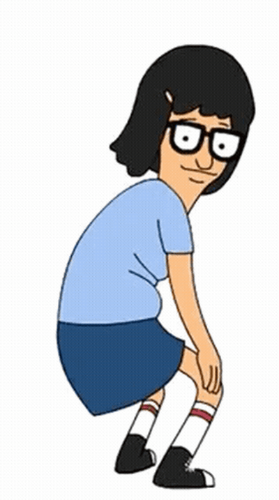 A Cartoon Character From Bob 'S Burgers Is Squatting Down And Looking Down . GIF