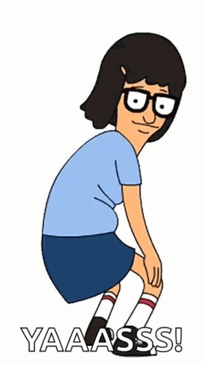 A Cartoon Character From Bob 'S Burgers Is Squatting Down And Saying Yaaaass ! GIF