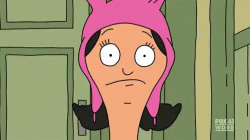 A Cartoon Character From Bob 'S Burgers Is Wearing A Pink Cat Hat And Making A Funny Face . GIF