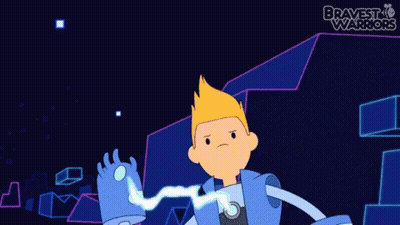 A Cartoon Character From Bravest Warriors Holds A Lightning Bolt GIF