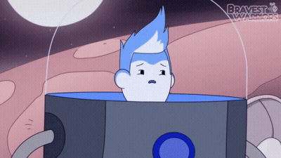 a cartoon character from bravest warriors is sitting in a bucket