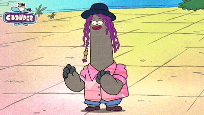 A Cartoon Character From Chowder Is Wearing A Pink Shirt And A Hat GIF