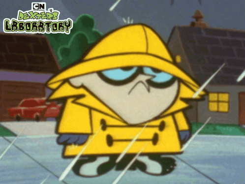 A Cartoon Character From Cn Dexter 'S Laboratory In A Yellow Raincoat GIF