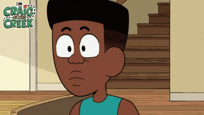 A Cartoon Character From Craig And The Creek Is Standing In Front Of Stairs GIF