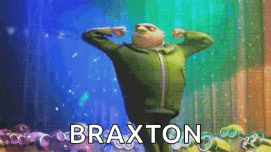 A Cartoon Character From Despicable Me Is Flexing His Muscles And The Name Braxton Is On The Bottom Of The Screen GIF