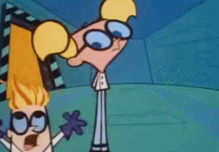 A Cartoon Character From Dexter 'S Laboratory Is Kissing Another Character . GIF