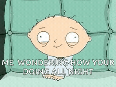 A Cartoon Character From Family Guy Is Sitting On A Bed And Wondering How Your Doing All Night . GIF